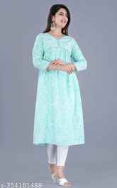Viscose rayon Alia cut gown with three-quarter sleeves, printed combo in Indian style - M, L, XL, XXL